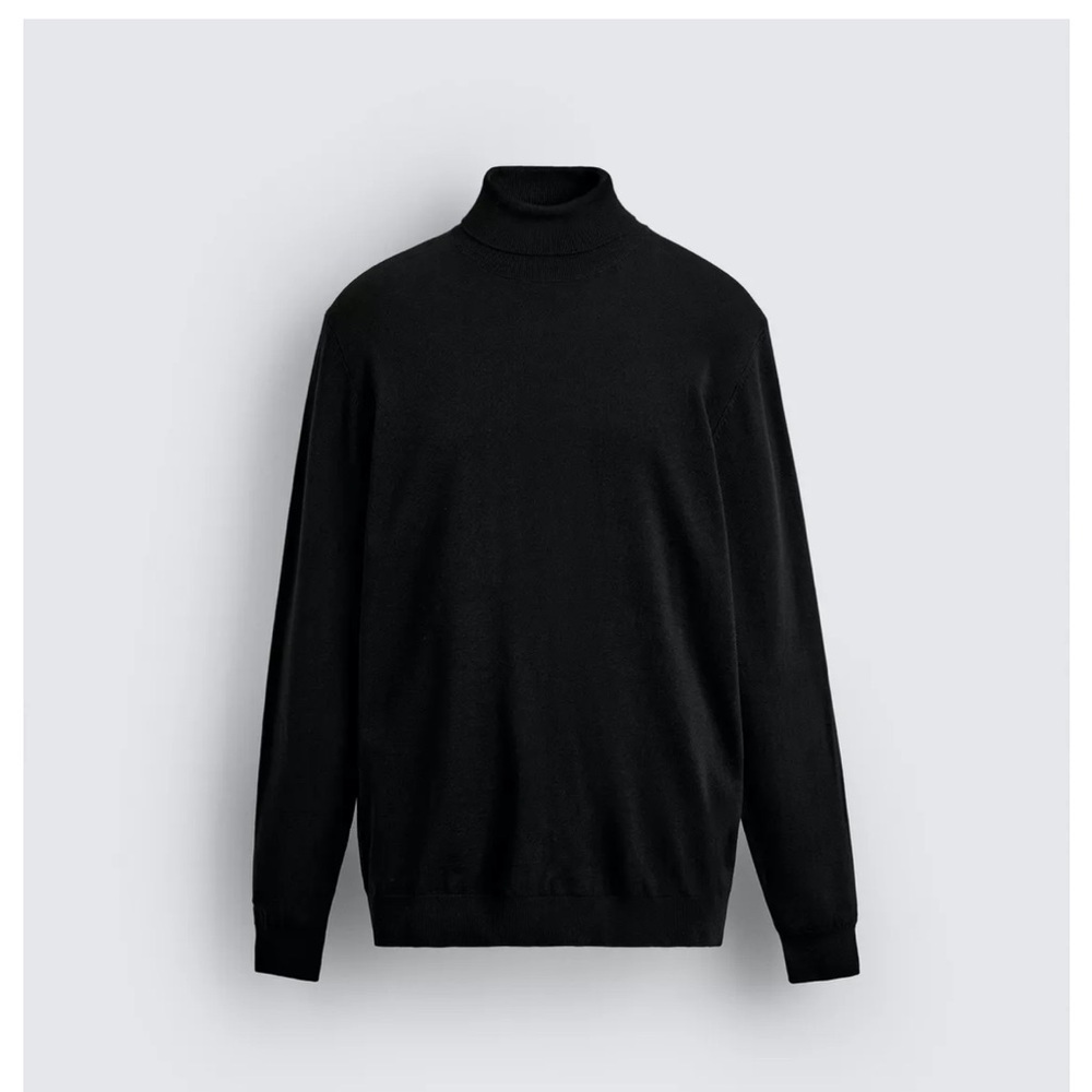 Zara Men's Classic Black Turtleneck Sweater – Size XL